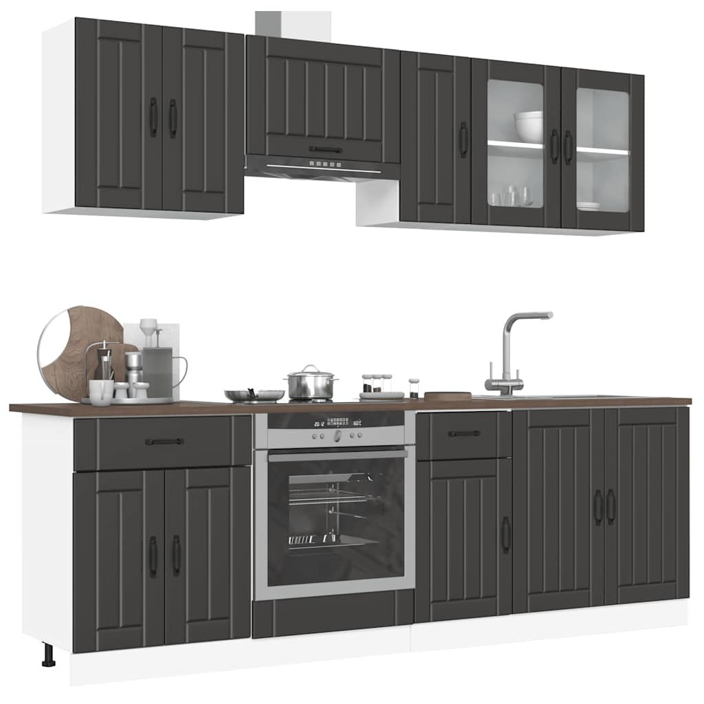 Set Mobili da Cucina 8 pz Porto Neri Legno Multistrato