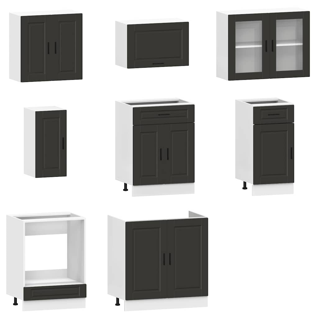 Set Mobili da Cucina 8 pz Porto Neri Legno Multistrato