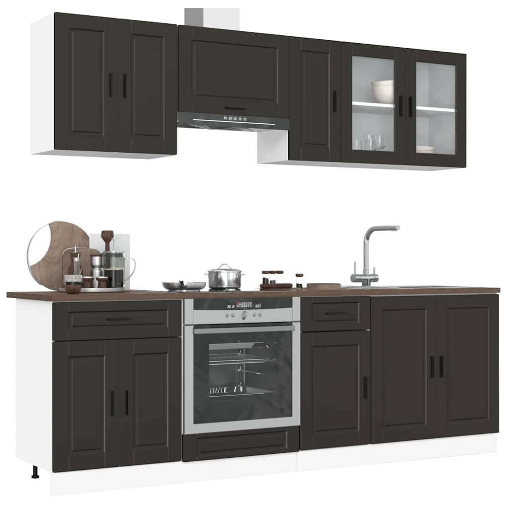 Set Mobili da Cucina 8 pz Porto Neri Legno Multistrato