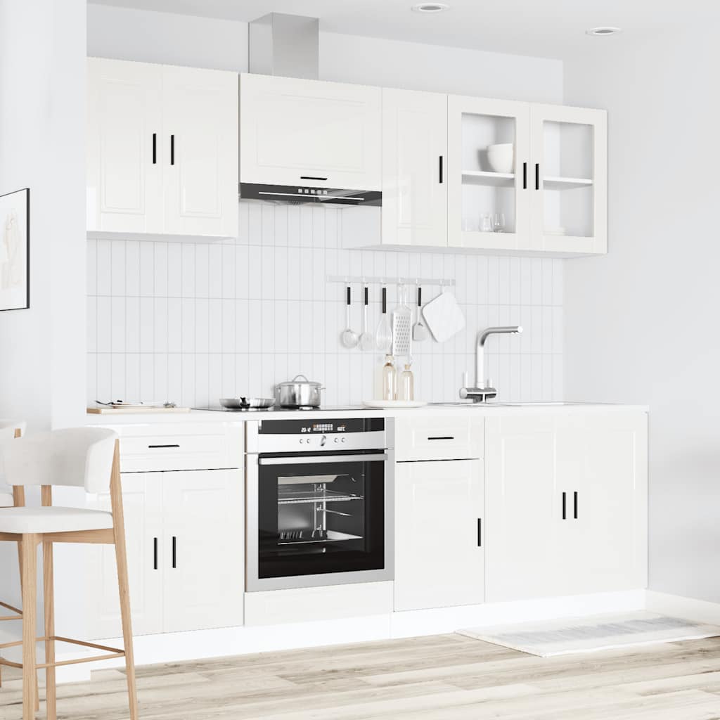 Set Mobili da Cucina 8 pz Kalmar Bianchi Lucido in Truciolato
