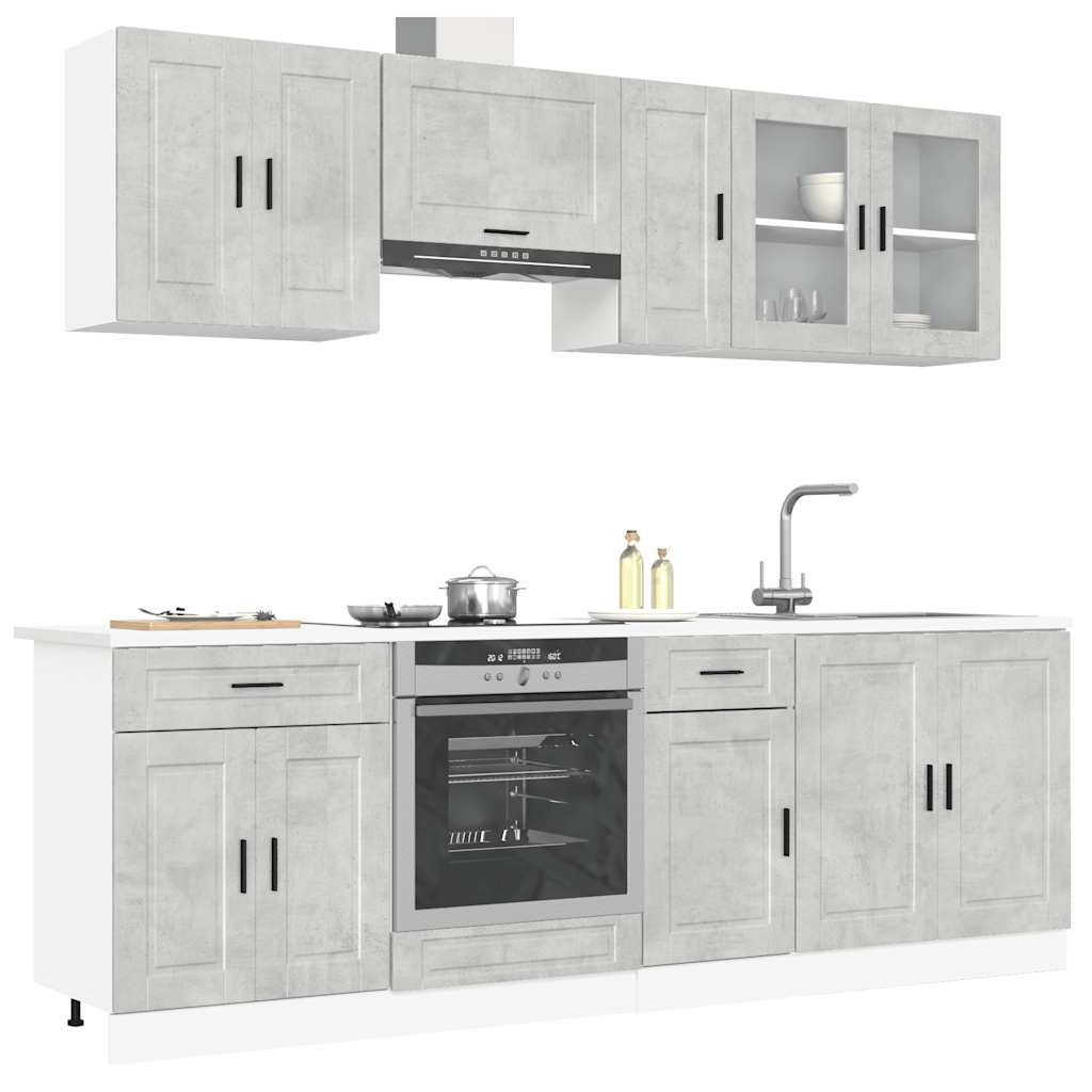 Set Mobili da Cucina 8 pz Porto Grigio Cemento in Truciolato