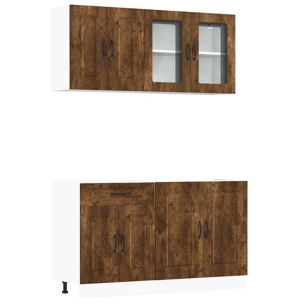 Set Mobili da Cucina 4 pz Kalmar Rovere Fumo Legno Multistrato