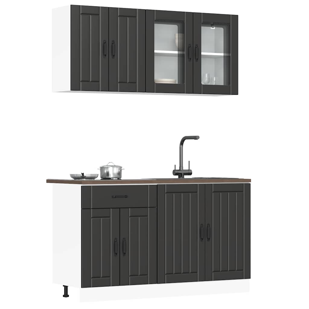 Set Mobili da Cucina 4 pz Lucca Neri Legno Multistrato