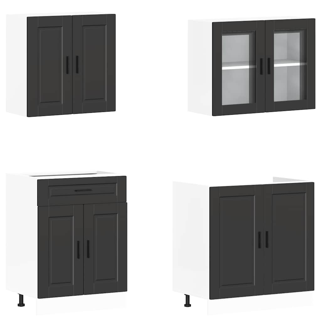 Set Mobili da Cucina 4 pz Porto Neri Legno Multistrato