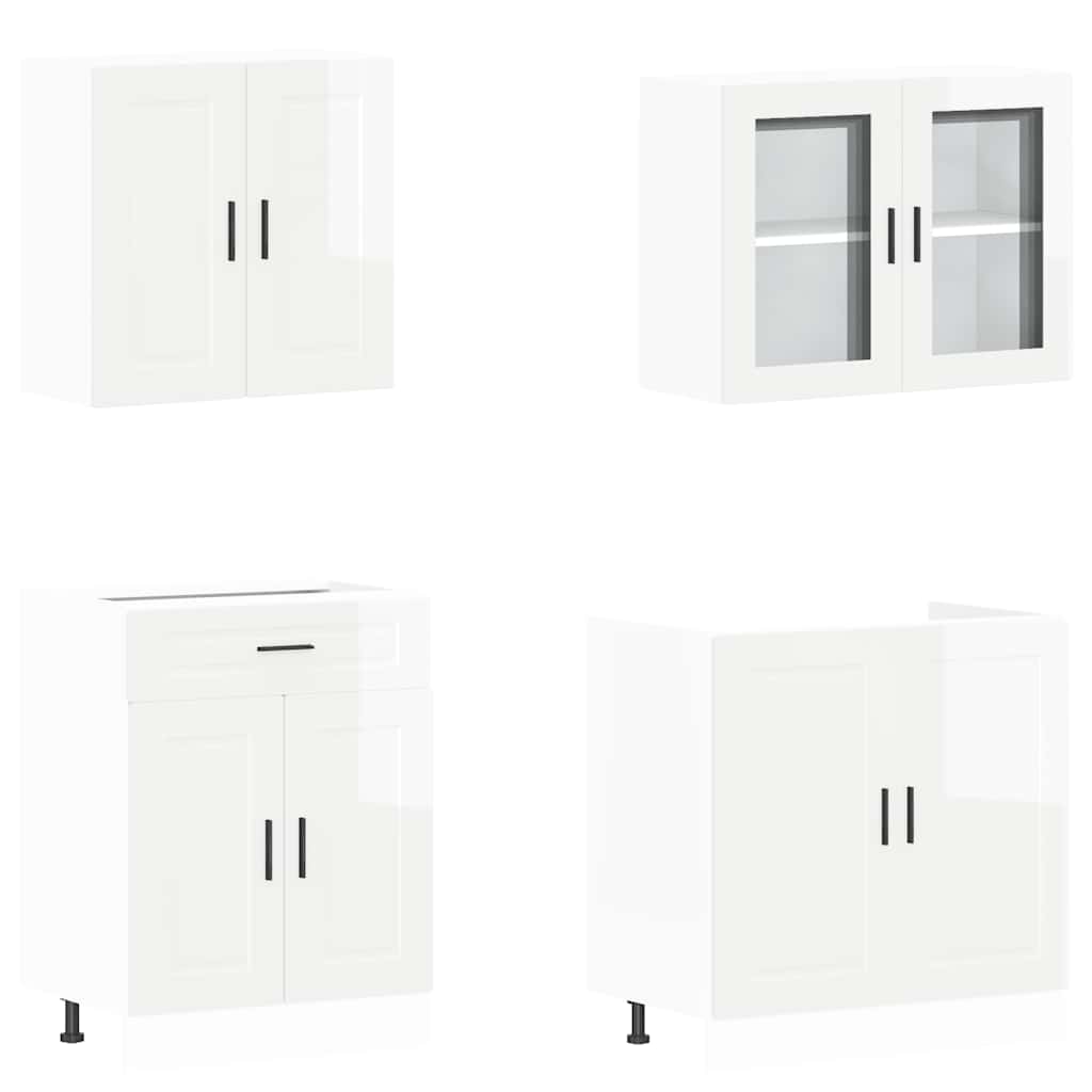 Set Mobili da Cucina 4 pz Porto Bianchi Lucido in Truciolato