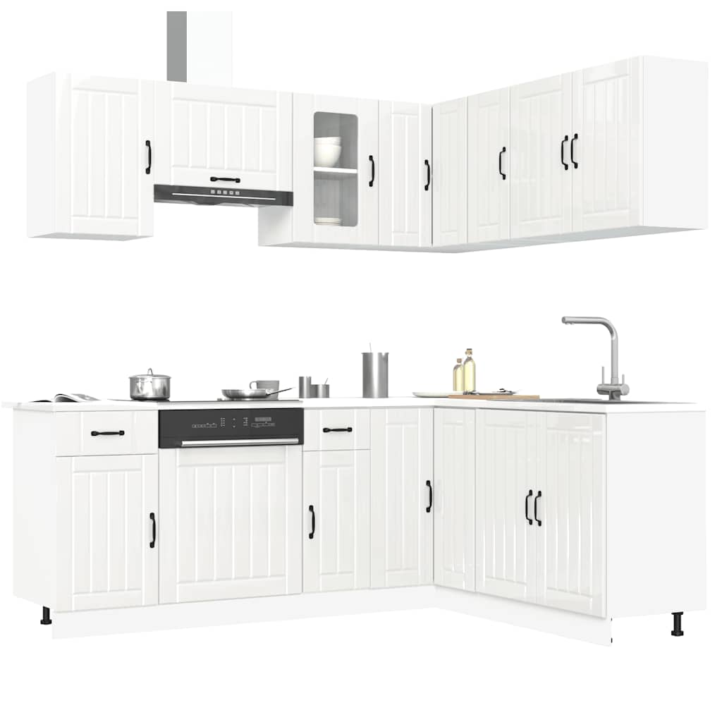 Set Mobili da Cucina 11 pz Kalmar Bianchi Lucido in Truciolato