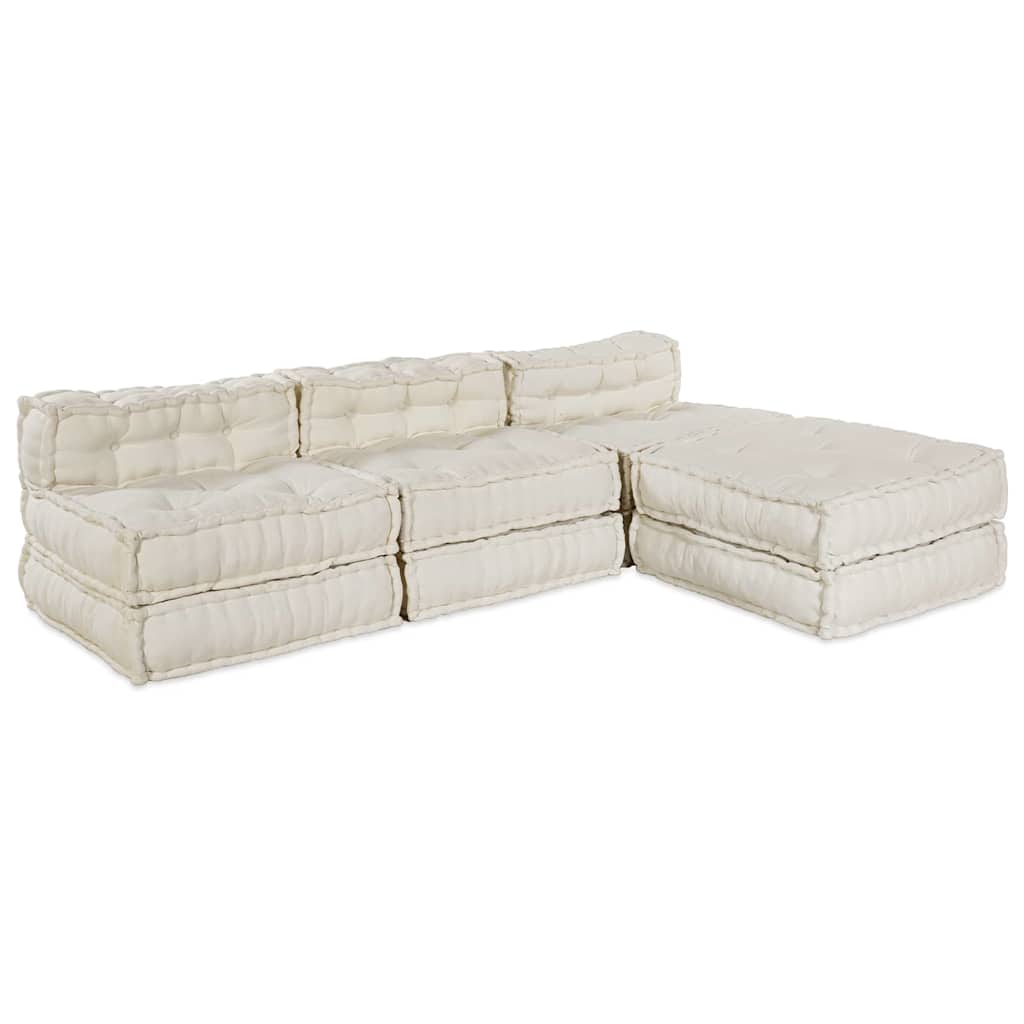 Divano Modulare a Fiori 4 pcs Crema Tessuto