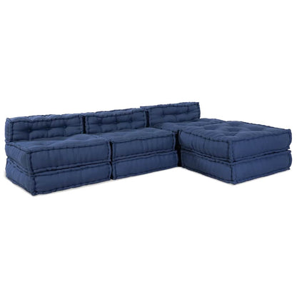 Divano Modulare a Fiori 4 pcs Indaco Tessuto