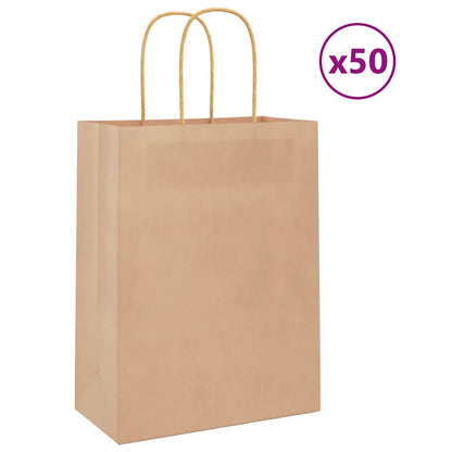 Sacchetti di Carta 50 pz con Manici Marrone 21x11x28 cm