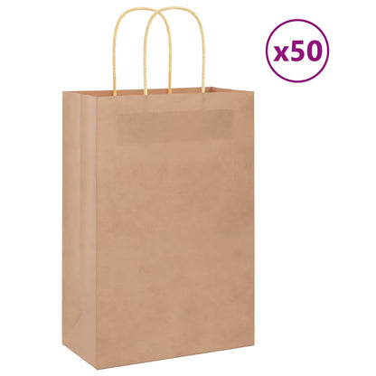 Sacchetti di Carta 50 pz con Manici Marrone 21x11x31 cm