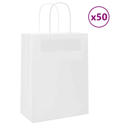 Sacchetti di Carta 50 pz con Manici Bianchi 21x11x28 cm