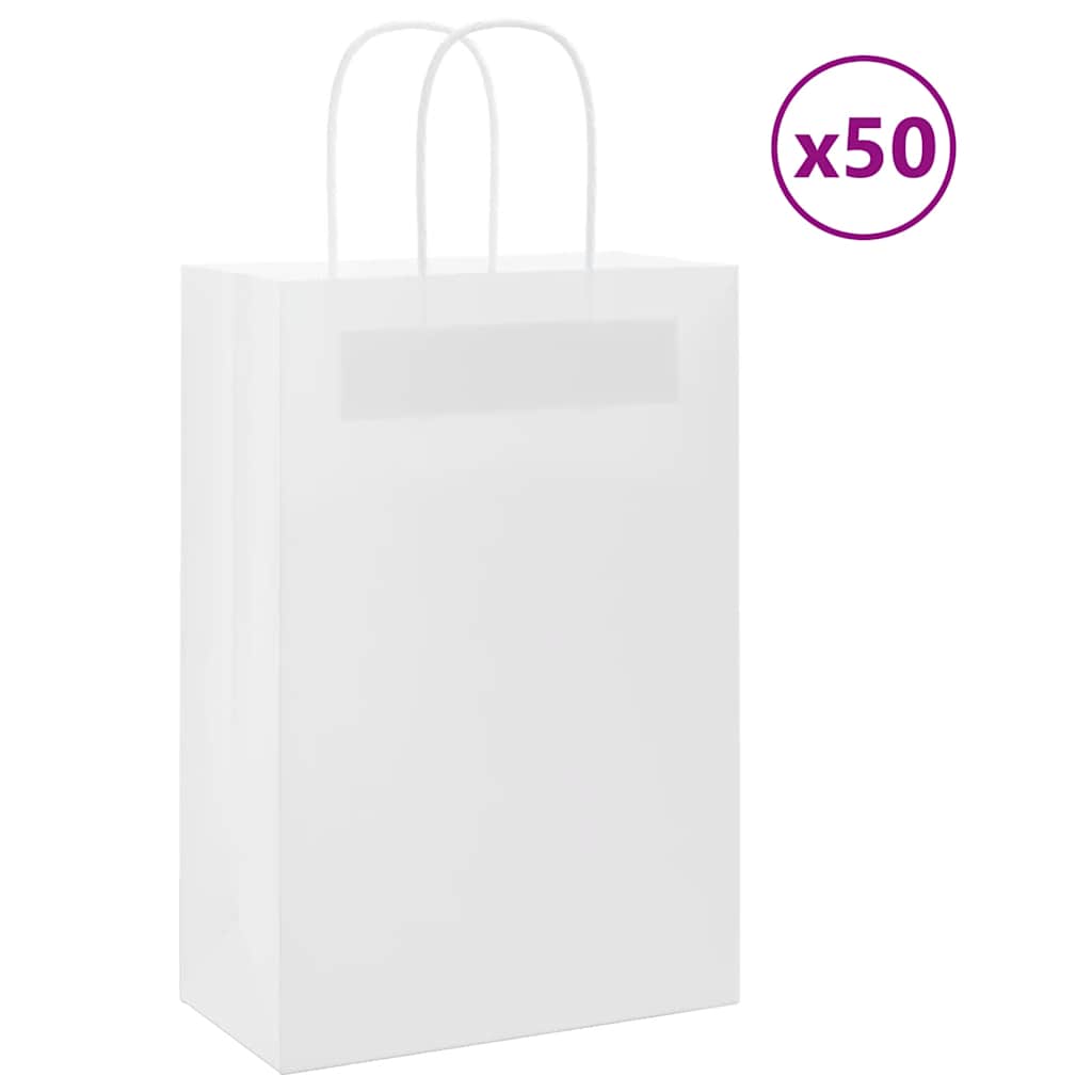 Sacchetti di Carta 50 pz con Manici Bianchi 21x11x31 cm