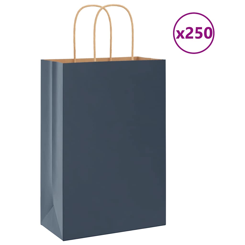 Sacchetti di Carta 250 pz con Manici Blu 21x11x31 cm