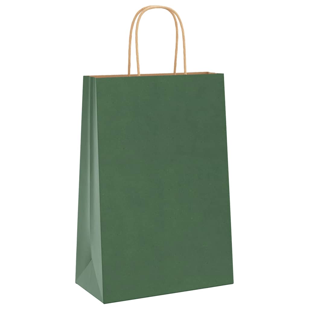 Sacchetti di Carta 250 pz con Manici Verdi 21x11x31 cm