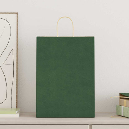 Sacchetti di Carta 250 pz con Manici Verdi 32x17x44 cm