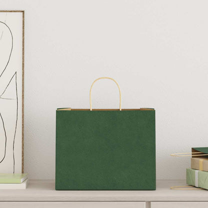 Sacchetti di Carta 250 pz con Manici Verdi 32x22x24 cm