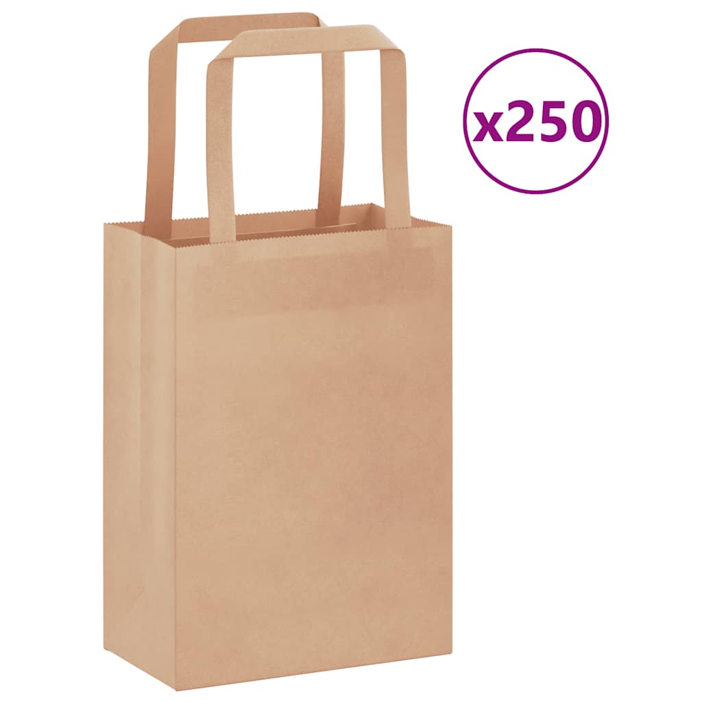 Sacchetti di Carta Kraft 250 pz con Manici Marrone 15x8x21 cm