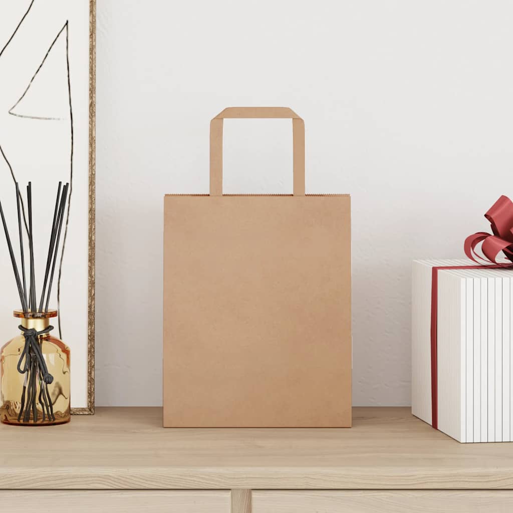 Sacchetti di Carta Kraft 250 pz con Manici Marrone 18x8x22 cm