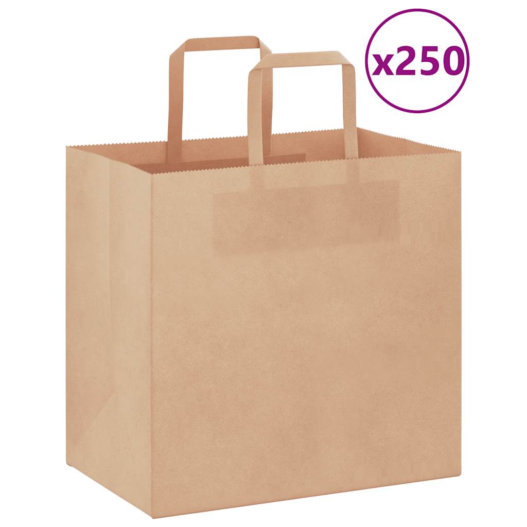 Sacchetti di Carta Kraft 250 pz con Manici Marrone 26x17x25 cm