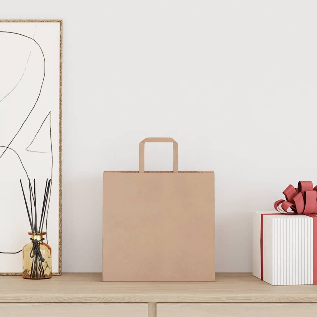 Sacchetti di Carta Kraft 250 pz con Manici Marrone 26x17x25 cm