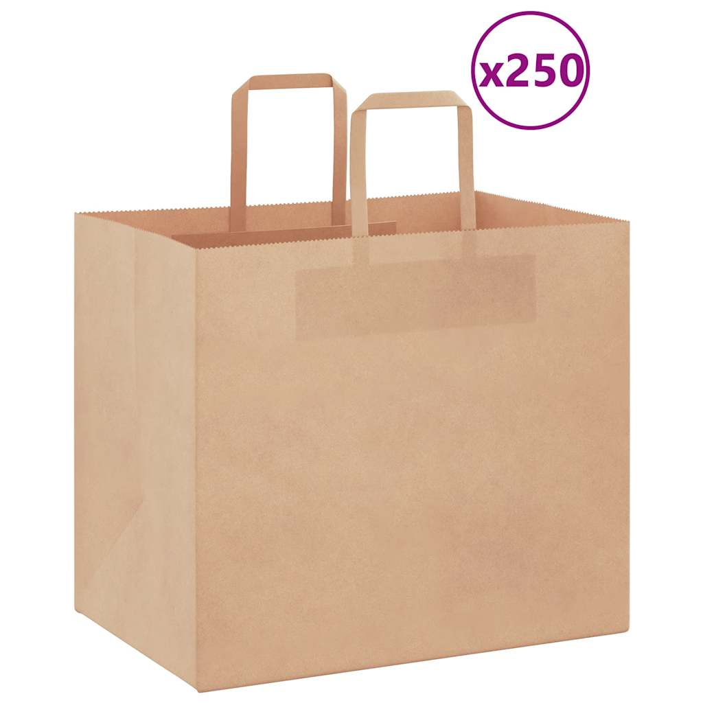 Sacchetti di Carta Kraft 250 pz con Manici Marrone 32x22x28 cm