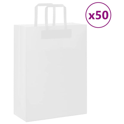 Sacchetti di Carta Kraft 50 pz con Manici Bianchi 26x12x35 cm