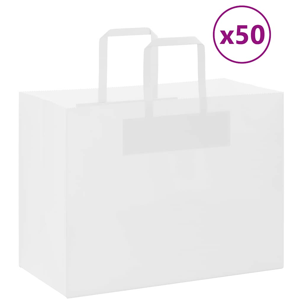 Sacchetti di Carta Kraft 50 pz con Manici Bianchi 32x17x25 cm
