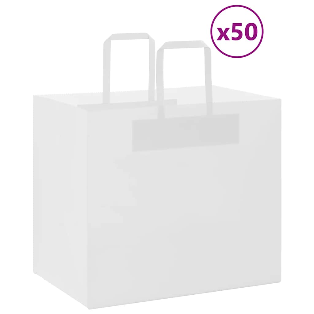 Sacchetti di Carta Kraft 50 pz con Manici Bianchi 32x22x28 cm