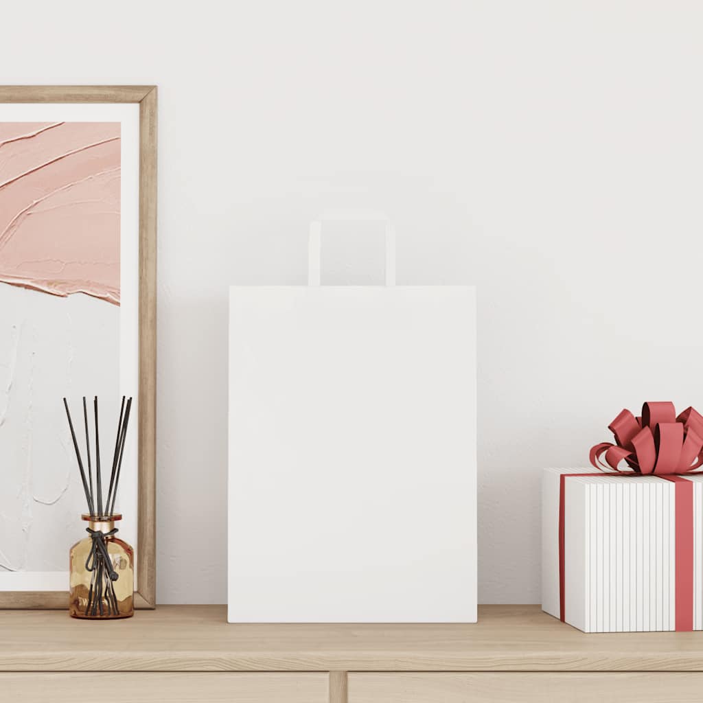 Sacchetti di Carta Kraft 250 pz con Manici Bianchi 26x12x35 cm