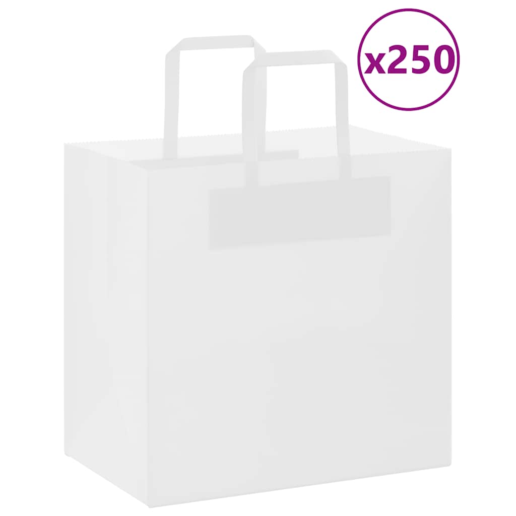 Sacchetti di Carta Kraft 250 pz con Manici Bianchi 26x17x25 cm