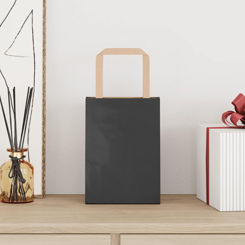Sacchetti di Carta Kraft 50 pz con Manici Neri 15x8x21 cm