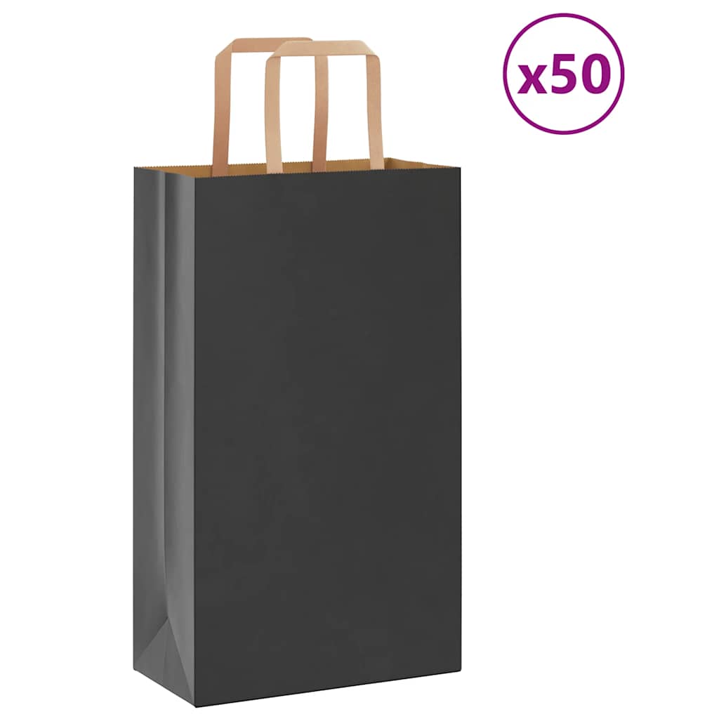 Sacchetti di Carta Kraft 50 pz con Manici Neri 21x11x36 cm