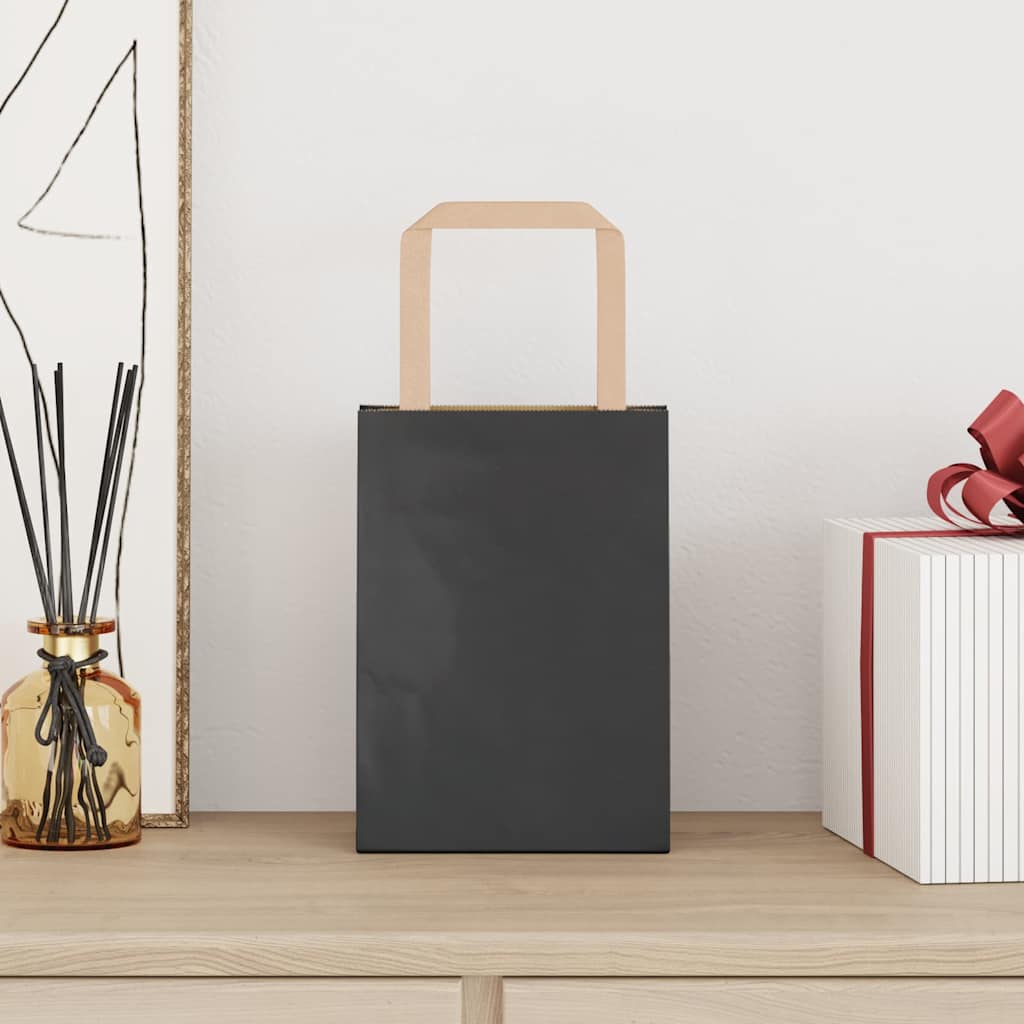 Sacchetti di Carta Kraft 250 pz con Manici Neri 15x8x21 cm