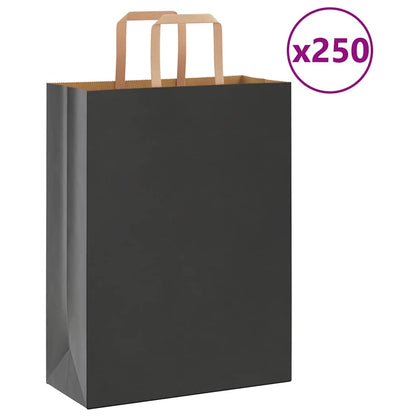Sacchetti di Carta Kraft 250 pz con Manici Neri 26x12x35 cm