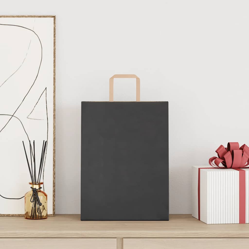 Sacchetti di Carta Kraft 250 pz con Manici Neri 26x12x35 cm