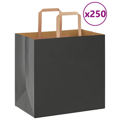 Sacchetti di Carta Kraft 250 pz con Manici Neri 26x17x25 cm