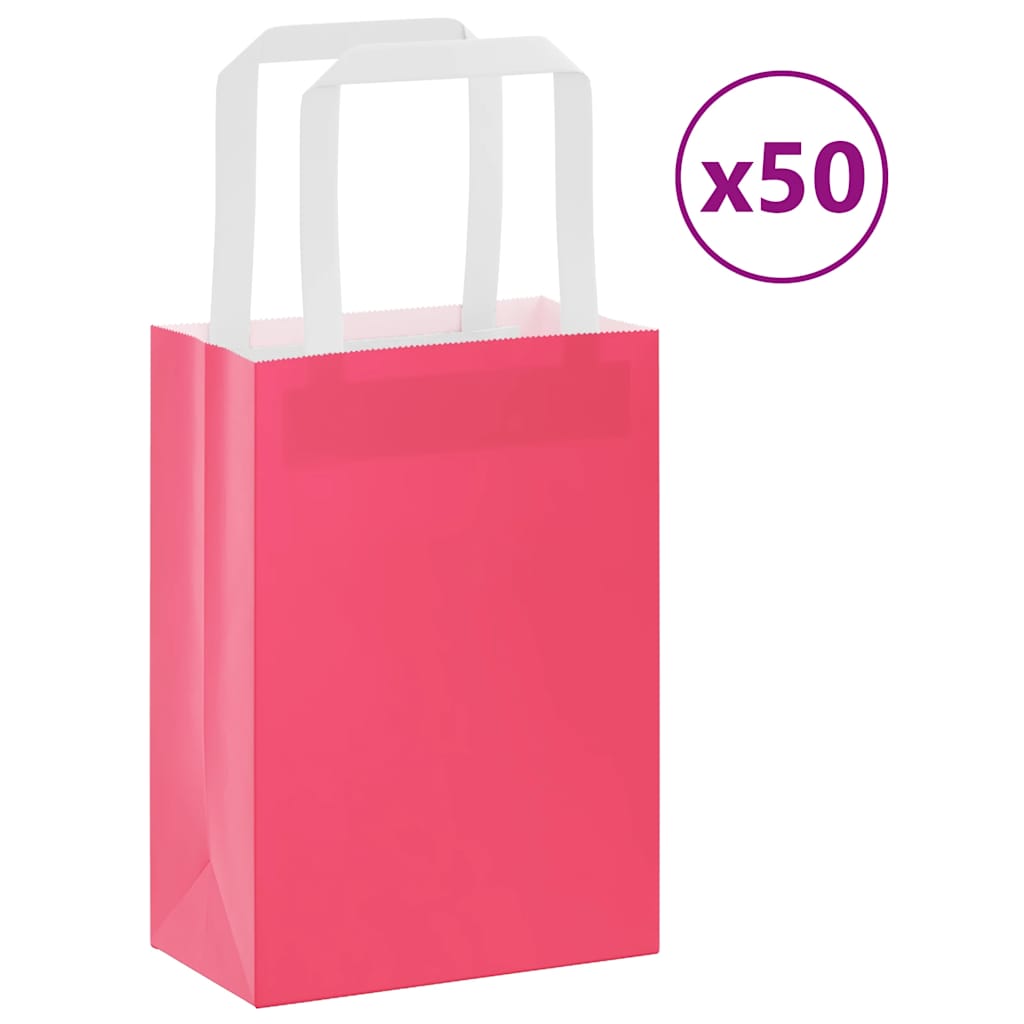 Sacchetti di Carta Kraft 50 pz con Manici Rosa 15x8x21 cm