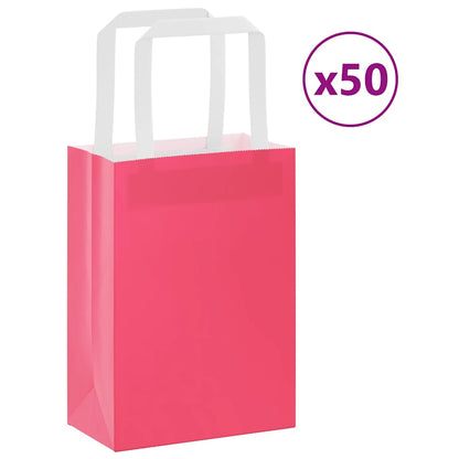 Sacchetti di Carta Kraft 50 pz con Manici Rosa 15x8x21 cm