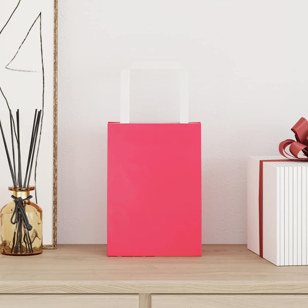 Sacchetti di Carta Kraft 50 pz con Manici Rosa 15x8x21 cm