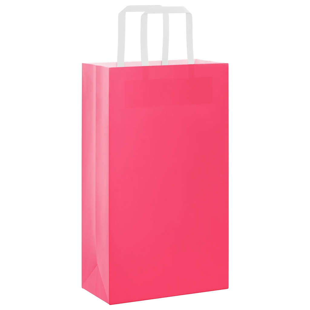 Sacchetti di Carta Kraft 50 pz con Manici Rosa 21x11x36 cm