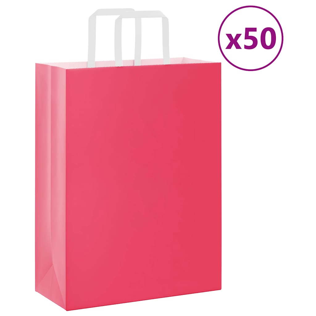 Sacchetti di Carta Kraft 50 pz con Manici Rosa 26x12x35 cm