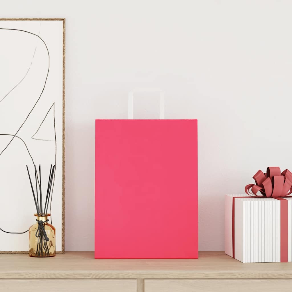 Sacchetti di Carta Kraft 50 pz con Manici Rosa 26x12x35 cm