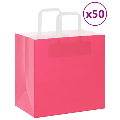 Sacchetti di Carta Kraft 50 pz con Manici Rosa 26x17x25 cm