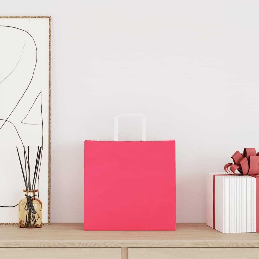 Sacchetti di Carta Kraft 50 pz con Manici Rosa 26x17x25 cm