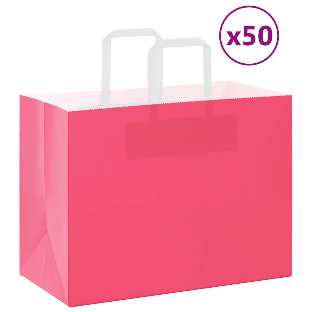 Sacchetti di Carta Kraft 50 pz con Manici Rosa 32x17x25 cm