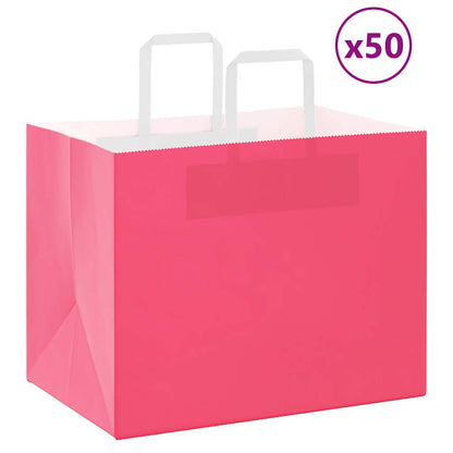 Sacchetti di Carta Kraft 50 pz con Manici Rosa 32x22x24 cm