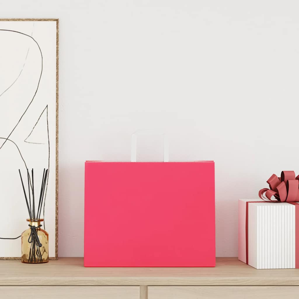 Sacchetti di Carta Kraft 50 pz con Manici Rosa 32x22x24 cm