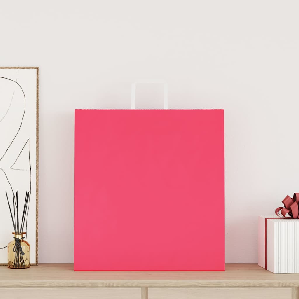 Sacchetti di Carta Kraft 50 pz con Manici Rosa 45x17x48 cm