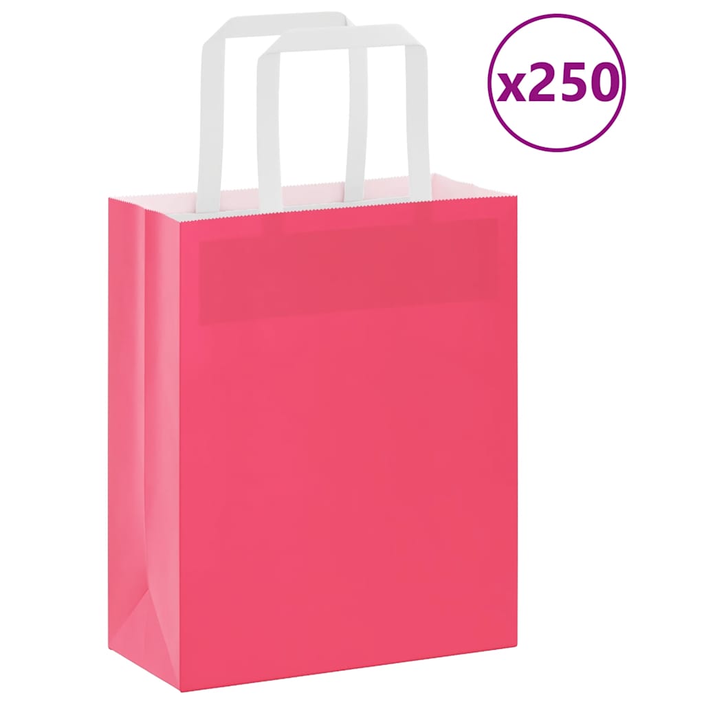 Sacchetti di Carta Kraft 250 pz con Manici Rosa 18x8x22 cm