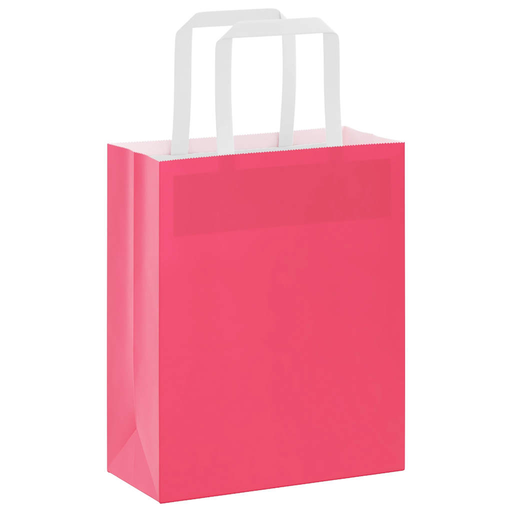 Sacchetti di Carta Kraft 250 pz con Manici Rosa 18x8x22 cm